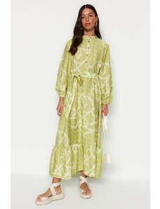 Chiftelute cu curea verde Trendyol Oil cu volane la tiv, rochie tesuta cu model