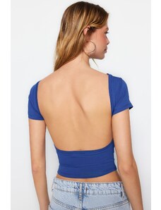 Trendyol Sax Backless Crop Cotton Stretchy Knitted Blouse