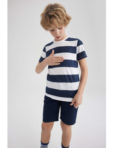 DEFACTO Boy Regular Fit Crew Neck Striped Patterned Short Sleeve T-Shirt