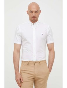Polo Ralph Lauren camasa barbati, culoarea alb, cu guler button-down, slim