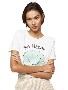 Tricou Mdm pentru Femei Knotted T-Shirt With Smile Print 64208304_100 (Marime: L)