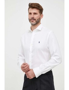 Polo Ralph Lauren cămașă din bumbac bărbați, culoarea alb, cu guler italian, slim 712873368