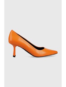 HUGO pantofi de piele Alexis culoarea portocaliu, cu toc drept, 50487920