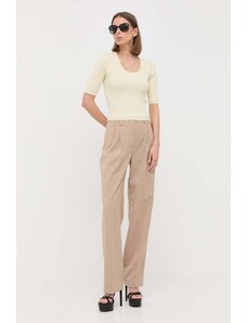 Luisa Spagnoli pantaloni din lana Femei, culoarea bej, drept, high waist