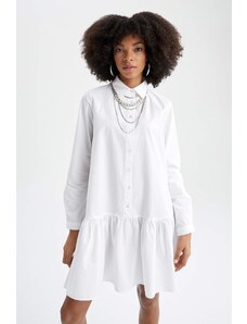 DEFACTO Volan Detailed Shirt Guler Long Sleeve Poplin Summer Shirt Mini Dress