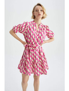 DEFACTO Printed Half Sleeve Mini Short Sleeve Woven Dress