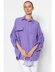 Trendyol Purple Adjustable Gathered Detailed Woven Cotton Shirt