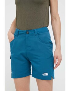 The North Face pantaloni scurți outdoor Horizon culoarea turcoaz, neted, high waist
