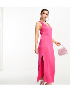 4th & Reckless Petite exclusive satin midi dress with twist knot back detail in pink