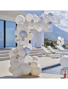 Ginger Ray Ghirlandă de baloane - petrecere de burlăciță, alb și argintiu