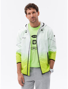 Jachetă sport pentru bărbați cu efect ombre - alb și verde lime V1 OM-JANP-0104
