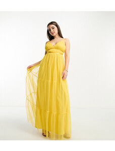 Anaya Petite tulle maxi dress with tiered skirt in yellow