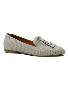 Pantofi loafer dama Dogati gri, din piele naturala cu perforatii MIR7001