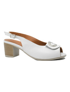Sandale dama Dogati cu toc bloc, complet albe, din piele naturala MIR507