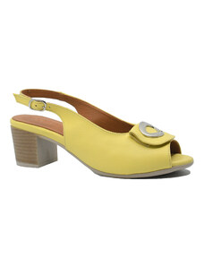 Sandale dama Dogati cu toc bloc, galben deschis, din piele naturala MIR507
