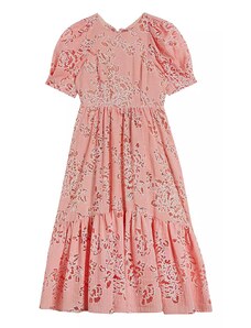 TED BAKER Rochie Esthher Puff Sleeve Tiered Midi Dress 269186 coral