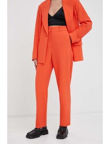 2NDDAY pantaloni femei, culoarea portocaliu, drept, high waist