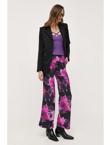 Morgan pantaloni femei, culoarea violet, lat, high waist
