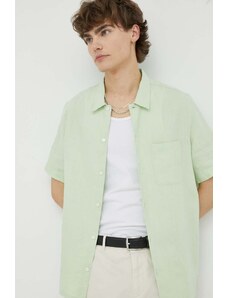 Samsoe Samsoe cămașă de in Avan culoarea verde, cu guler clasic, regular