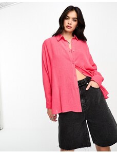Bershka oversized crinkle shirt co-ord in bright pink