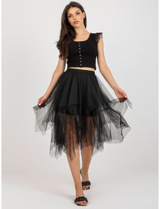 Fashionhunters Black tulle flared skirt with ruffles