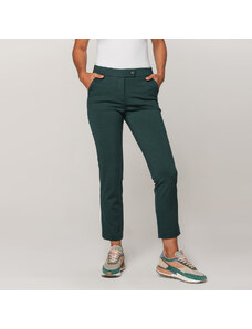 Willsoor Pantaloni eleganți pentru femei verde închis cu un model fin 15084