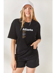 Olalook Black Atlanta Front Back Printed T-Shirt