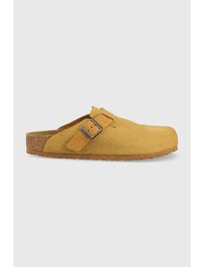 Birkenstock papuci din piele Boston bărbați, culoarea maro, 1025647