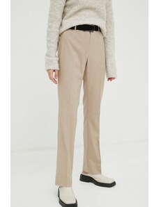 Bruuns Bazaar pantaloni femei, culoarea bej, drept, high waist