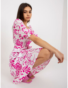 Fashionhunters White and fuchsia flowing dress with print