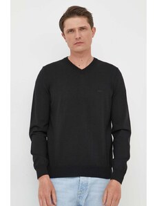 BOSS pulover de lana barbati, culoarea negru, light