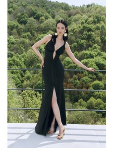Rochie Trendyol X Zeynep Tosun Black Evening Wear &; Prom cu decolteu adânc în V