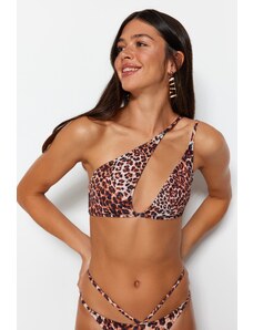 Top bikini trendyol animal print cu un singur umăr cu decupaj/fereastră