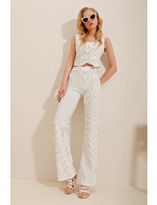 Trend Alaçatı Stili Women's White Striped Pants