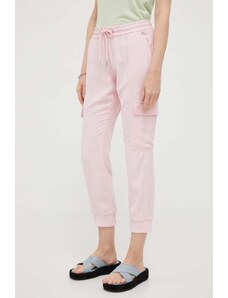 Rich & Royal pantaloni femei, culoarea roz, fason cargo, medium waist