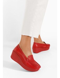 Zapatos Mocasini dama cu platforma Tangelo rosii