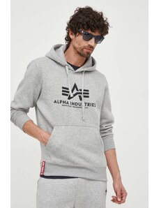 Alpha Industries bluză Basic Hoody bărbați, culoarea gri, cu glugă, cu imprimeu 178312.17-grey