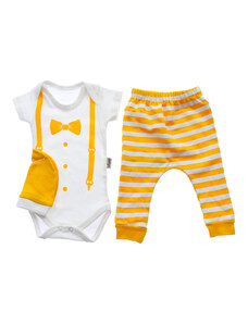 Lolipop Set 3 piese body, pantalon si caciula cu bretele si papion bebelusi 0-9 luni