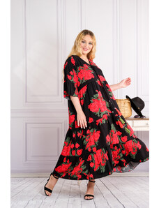 Distribuit de FashionLook Rochie neagra boho chic cu imprimeuri florale rosii