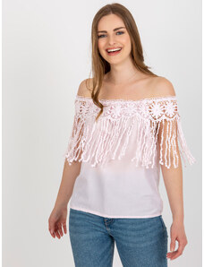 Fashionhunters Light pink Spanish blouse with fringe