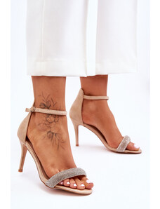 Kesi Suede High heel sandals with rhinestones beige moments
