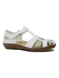 Pantofi comozi cu decupaje Rieker albi cu gri din piele naturala RIK45869-80