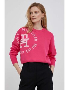 Tommy Hilfiger pulover de bumbac culoarea roz, light