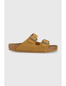 Birkenstock papuci din piele Arizona Corduroy bărbați, culoarea maro, 1026093