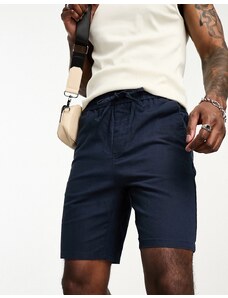 ONLY & SONS linen mix elasticated waist shorts in navy