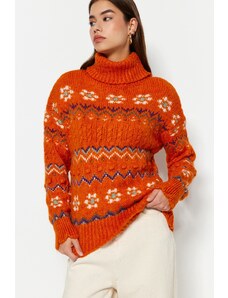 Trendyol portocaliu moale texturat turtleneck tricotaje pulover