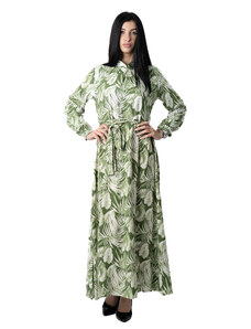 Pantaloni Chic Rochia lunga din vascoza Verde,cu imprimeu cu frunze,Venus