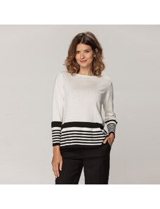 Willsoor Pulover tricotat pentru femei crem cu elemente negre contrastante 15241