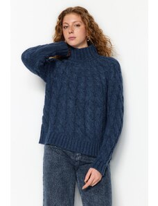 Trendyol bleumarin albastru moale împletituri împletituri pulover pulover