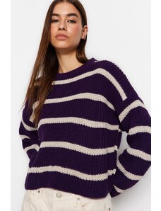 Trendyol Light Purple Crop Basic Striped Tricotaje Pulover